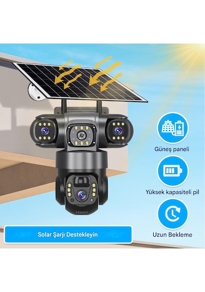 Güneş Enerjili 3 Kameralı Güvenlik 4k Mobil Uygulama İle 3 Kamerayı Kolayca Yönlendirin 3 Ptz