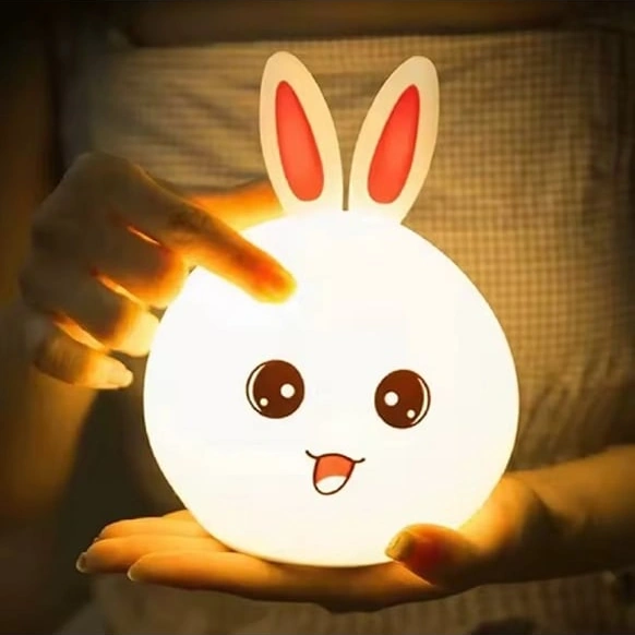 Sevimli Tavşan Silikon Led Gece Lambası Dokunmatik, Usb Şarjlı, Renk Değiştiren Yumuşak Işıklı Lamba Beyaz