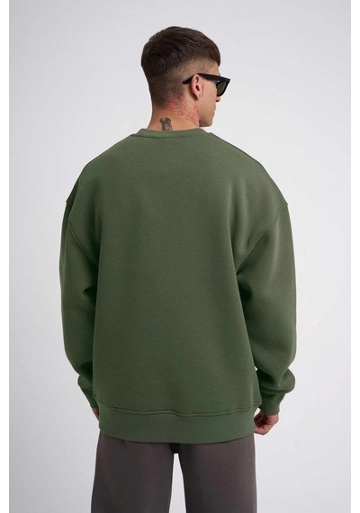 Barlashive Erkek Bisikilet Yaka 3 İplik Pamuklu Sweatshirt - Haki Çok Renkli
