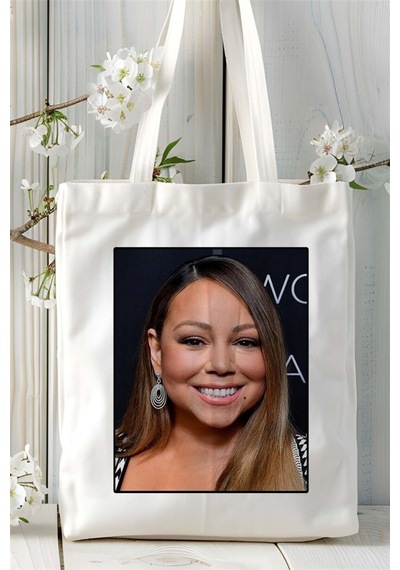 Art Hediye Mariah Carey Baskılı Bez Çanta Omuz Çantası Kişiye Özel Desen 4 Çok Renkli