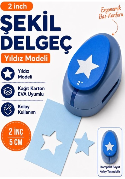 Ofisinn Şekilli Mega Boy Delgeç/şekilgeç 5 Cm Yıldız Mavi