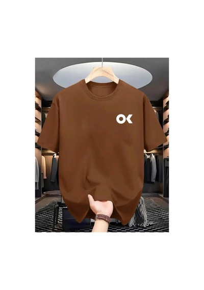 Medinenur Ok Yazı Baskılı Basic T-shirt Kahverengi