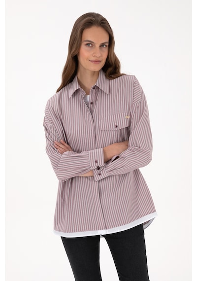 U.S. Polo Assn. Kadın Bordo Çizgili Uzun Kollu Gömlek 50316369-VR177