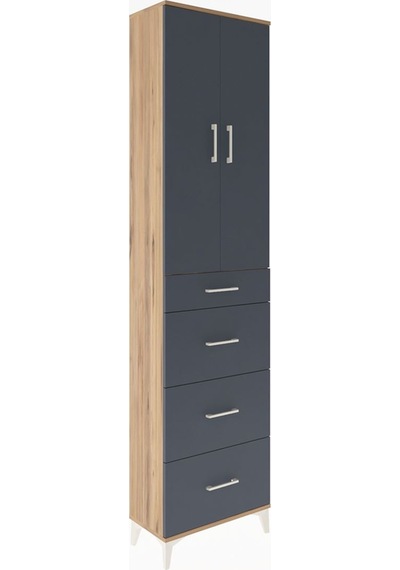 Arges Dolap Tek Raflı 4 Çekmeceli 2 Kapaklı 60x30x243 Çam-ant... Çam