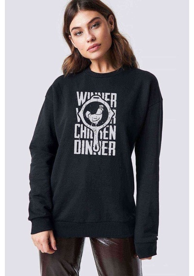Pubg Pubg Winner Tava Tavuk Baskılı Siyah Kadın Sweatshirt