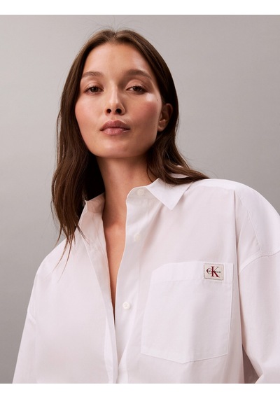 Calvin Klein Pamuklu Poplin Kısa Kesim Dokuma Kadın Beyaz Gömlek Lv047f148g-yaa Beyaz