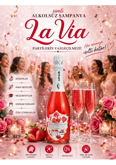 Alkolsüz Şampanya Çilek Aromalı Simli İçecek Alkolsüz Salla Patlat Şampanya