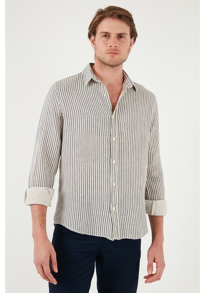 Buratti Çizgili Regular Fit Pamuklu Uzun Kollu Erkek Gömlek Cf25S129721 Lacivert