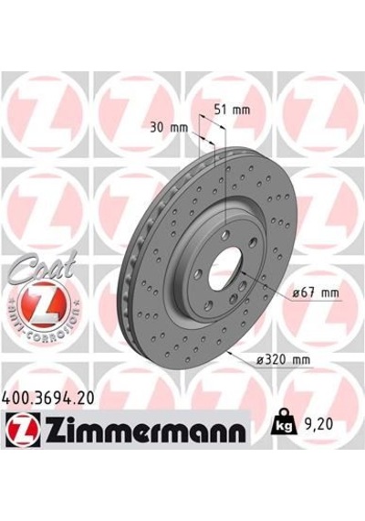 Zımmermann Fren Dıskı On Mercedes W176 W246 C117 X117 X156 Zımmermann 400.3694.20 A2464212712