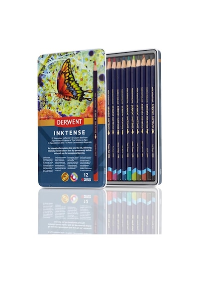 Derwent Inktense Serisi Mürekkep Bazlı Suluboya Kalem Seti - 12 Renk Metal Kutulu 124-Pembe