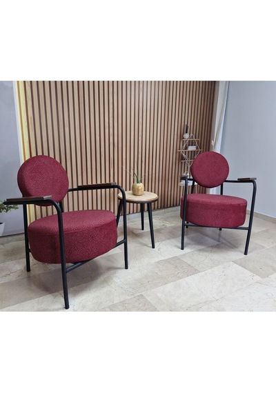 Azra Mobilya Venüs 2 Berjer Set İskandinav Keten Berjer - Büro - Ofis Koltuğu - Ofis Mobilyası -bekleme Salonu Bordo