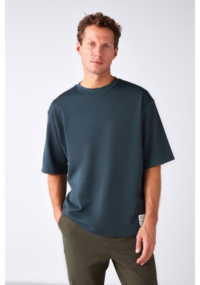 Grimelange Joel Erkek %100 Organik Pamuklu Kalın Kumaşlı Özel Dokulu Etiket Detaylı Oversize Yeşil T-shirt