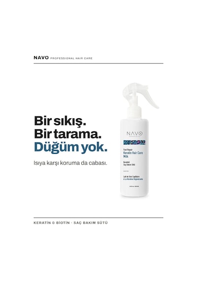 Navo Keratin & Biotin Kolay Tarama  Isı Koruyucu Onarıcı ve Elektriklenme Karşıtı Saç Bakım Sütü 250 ML