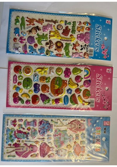 Eğitici Çocuk Sticker Etiket Oyunu 3 Kartela Birden Hayvan Meyve ve Elbise Serisi