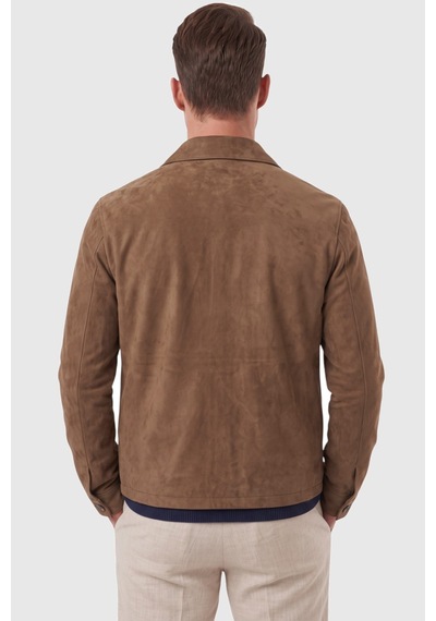 Rizzup Erkek Slim Fit Tüylenmeyen Kırışmayan Kahve Süet Ceket Astarlı Gömlek Yaka 2704503