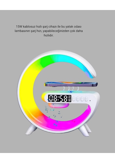 Kablosuz Şarjlı Atmosfer Lambası Bluetooth Hoparlör Ve Akıllı Alarm Özellikli Çok Renkli