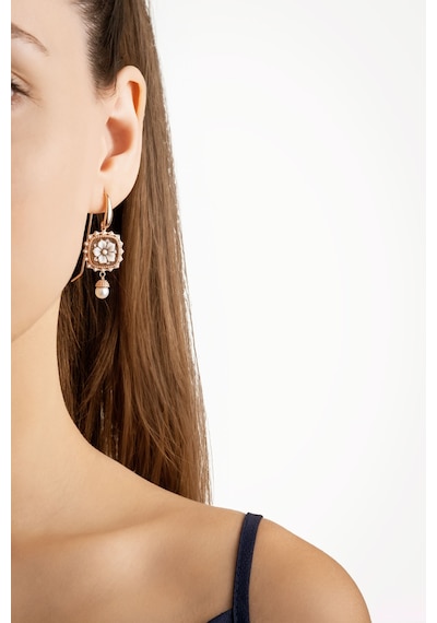Cameo Italiano 18 Ayar Rose Altın Kaplama Gümüş Tasarım Küpe Rose Gold