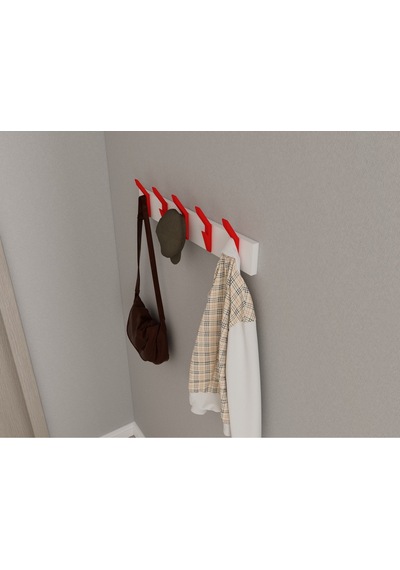 Hepsi3boyutlu Modern Duvar & Kapı Kanca Askılık - 5 Adet Kırmızı Kanca Askılık - Model No : 3 Kırmızı