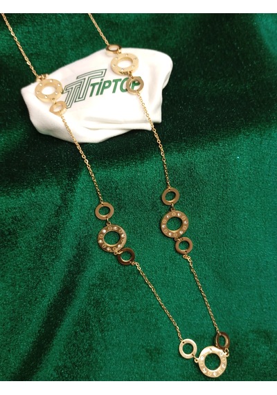 Tiptop/ Halka Zirkon Taşlı Gold Çelik Kolye altın