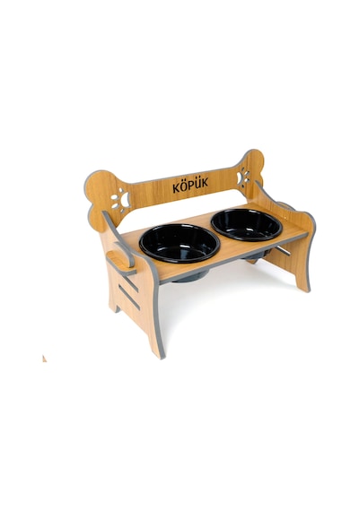 Köpek Su Ve Mama Kabı Standı-özel İsim Baskılı-suya Dayanıklı-ceviz Cdf- Siyah Seramik Kase-2 1000ml