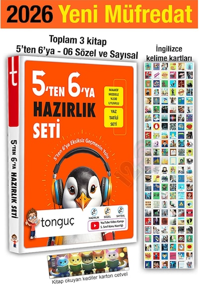 5'ten 6'ya Hazırlık Seti 2026 3 Kitap Yaz Tatili 5. Sınıf Tekrar 6. Sınıf Konu Özetli İngilizce Kartlar