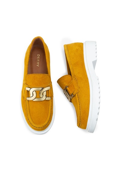 Deery Hakiki Süet Sarı Tokalı Loafer Kadın Ayakkabı - 01902zsrıp01 Sarı