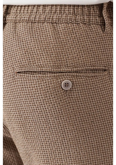 Efor Comfort Fit Beli Lastikli Pötikareli Casual Bej Pantolon P 1149 Bej