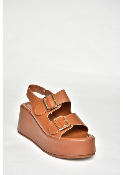 Fox Shoes U946418509 Taba Dolgu Topuklu Kadın Ayakkabı Taba-suni Deri