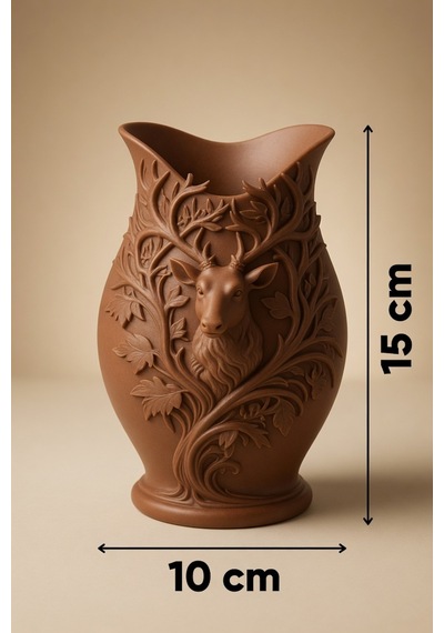 3d Baskılı Geyik Desenli Dekoratif Vazo 15 Cm Kahverengi