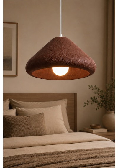 Kubbe Form Sarkıt Avize Beton Görünümlü Dokulu Modern Dekoratif Avize E27 25 Cm - Kahverengi