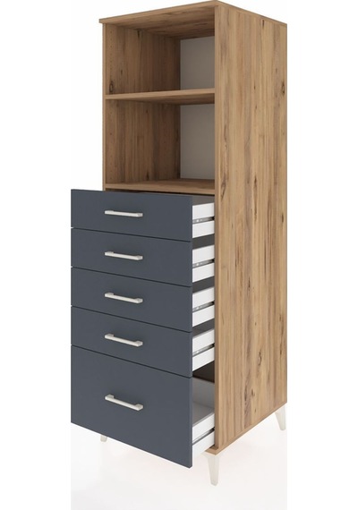 Kronos Dolap 2 Raflı 5 Çekmeceli 60x59x182 Çam-antrasit Atlas Çam