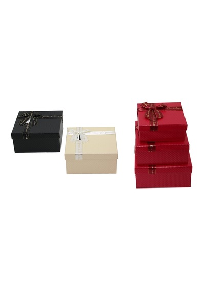 3pcs Kare Mat Mix Renkli - Kabartma Desen Karton Hediye Kutusu Kurdelalı 19-17-15cm 5332