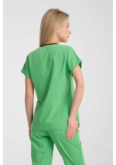 Üniforma V Yaka Fıstık Yeşil Likralı Unisex Doktor Hemşire Takım Scrubs Fıstık Yeşil