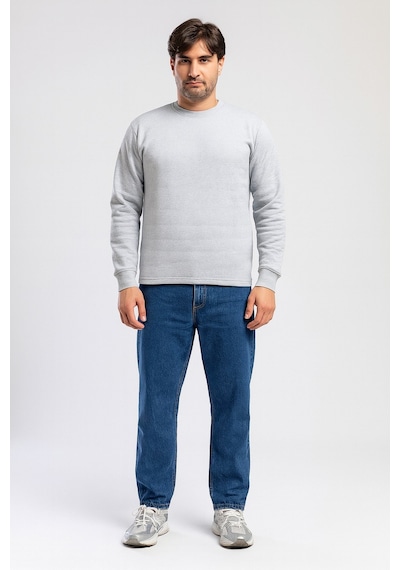 Vatan Tekstil İçi Polarlı Hafif Dar Kalıp Bisiklet Yaka Erkek Basic Sweatshirt Gri