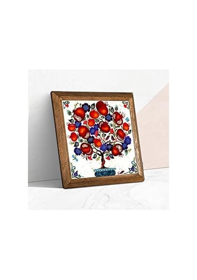 Nar Ağacı Taş Duvar Tablosu Ahşap Çerçeveli Duvar Dekoru Wall Art 25x25cm W1-03 50 x 22