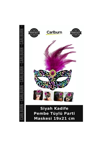 Siyah Kadife Pembe Tüylü Parti Maskesi 19x21 Cm Alışılmışın Dışında Stil Sahibi Özel Gün Ürünü "