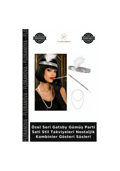 Floranova Özel Seri Gatsby Gümüş Parti Seti Stil Takviyeleri Nostaljik Kombinler Gösteri Süsleri