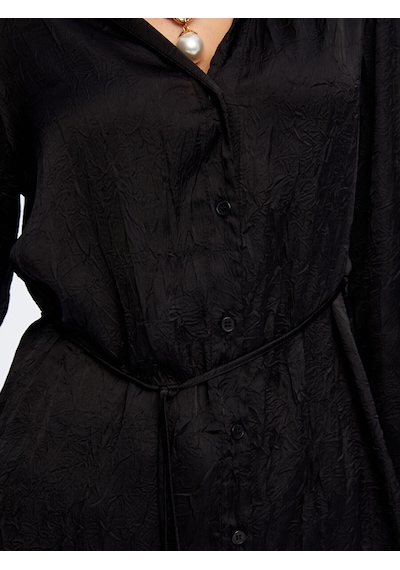 Faik Sönmez Beli Kuşaklı Kapüşonlu Krinkıl Saten Tunik W26tnk016 Uw26tnk01610 Siyah