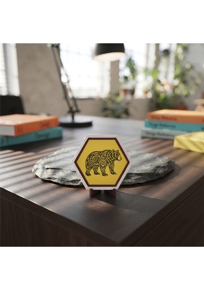 Minimalist Ayı Motifli Dekoratif Masaüstü Süsü, Çalışma Masanıza Değer Katan Modern, Özgün Ve Şık Bir Aksesuar 10x10 Cm, Sarı