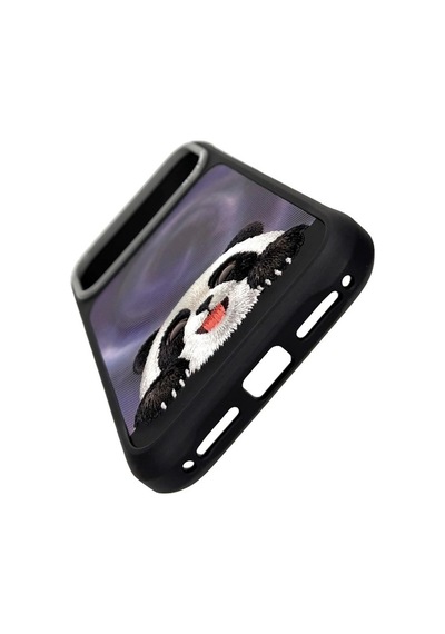 Panda İphone 18 Pro Max Uyumlu Magsafe Kılıf Gerçek Nakış İşlemeli, Takip Eden Gözlü Siyah