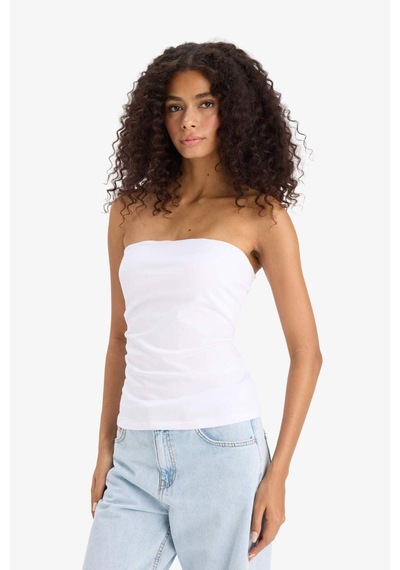 DeFacto Slim Fit Dar Kesim Straplez Beyaz Bluz F4425AX25SMWT79
