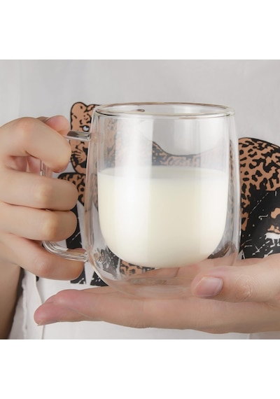 Borosilikat 2 Adet Çift Cidarlı Kupa Bardak, 250 Ml Kulplu Cam Çay Kahve Süt Kupa Borosilikat Bardak çok renkli