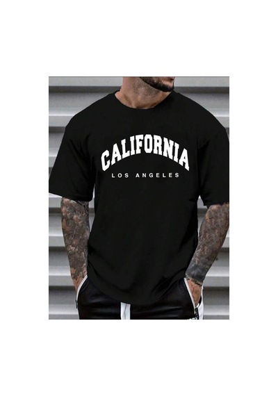 Medinenur California Baskılı Basic T-shirt Siyah