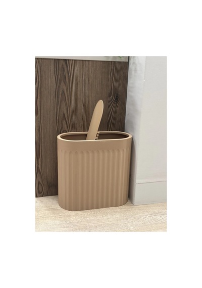 Alvera Decor Yivli Oval Çöp Kutusu Sallanır Kapaklı Banyo Tuvalet Mutfak Ofis Kovası 24x12x23 Cm Bej