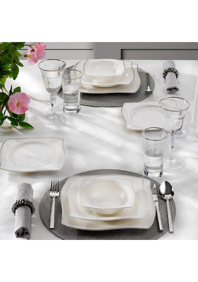Schafer Bety Yemek Takımı 48 Parça-platin Altın - Beyaz