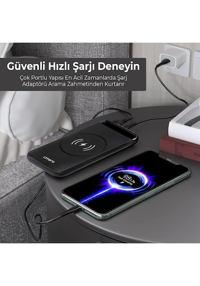 Omars OMWS008 20 W 10000 mAh Kablosuz Led Göstergeli Powerbank Siyah