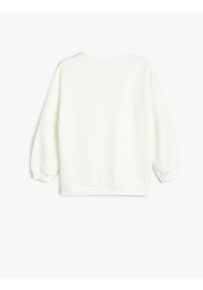 Koton Stitch Sweatshirt Lisanslı Uzun Kollu Bisiklet Yaka Ekru 5wkg10438ak Ekru