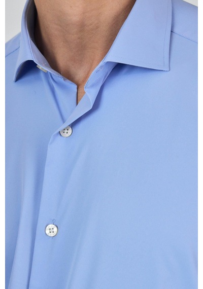 İmza Uzun Kol Düz Bez Ayağı Sert Yaka Cepsiz Pamuklu Classic Slim Fit Gömlek 1004250160 Mavi