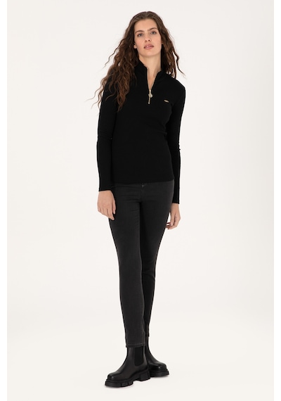 U.S. Polo Assn. Kadın Siyah Fermuarlı Dik Yaka Sweatshirt 50313564-VR046