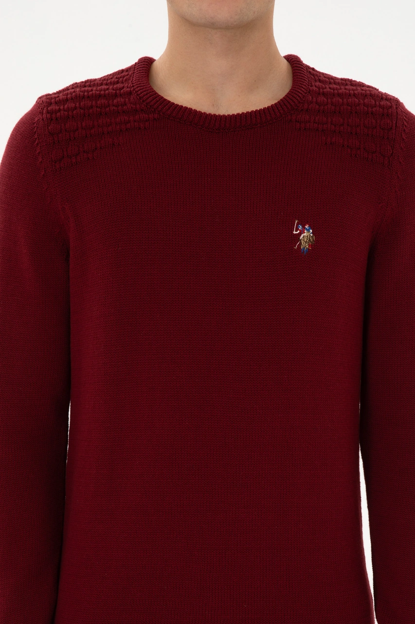 U.S. Polo Assn. Erkek Slim Fit Bisiklet Yaka Bordo Kazak 50314975-VR014